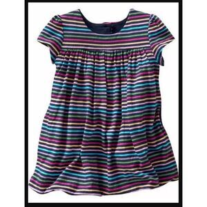 NEW Baby Gap navy Indigo blue pink purple stripe knit bubble hem tunic dress 4 Y